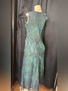 Komarov Teal and Blue Sleeveless Animal-Print Maxi Dress
